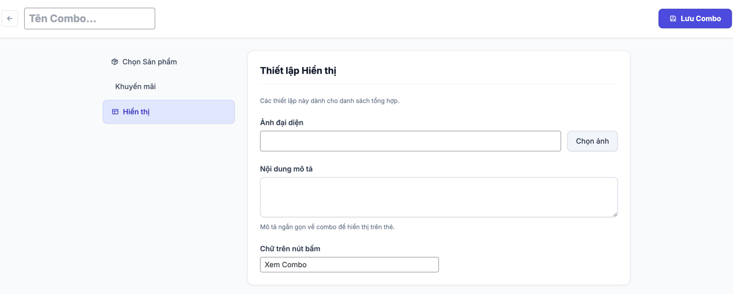 Hiển thị Combo Widget