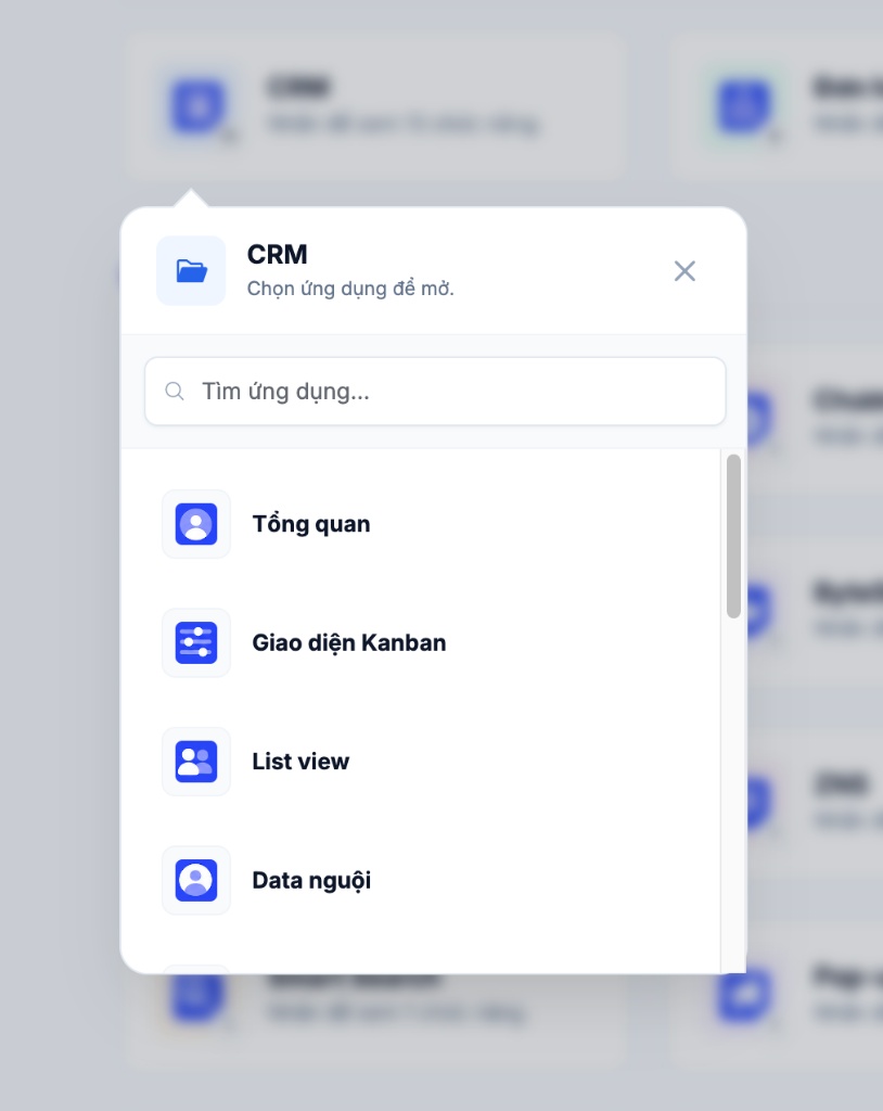 Lối tắt popup CRM