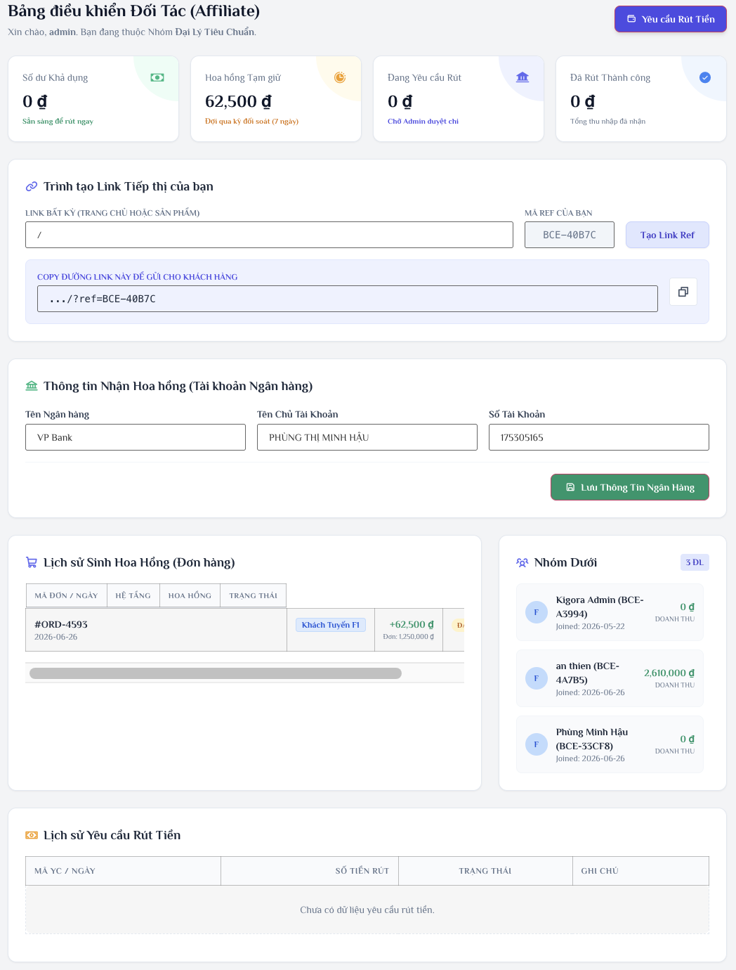 Cài đặt hệ thống affiliate