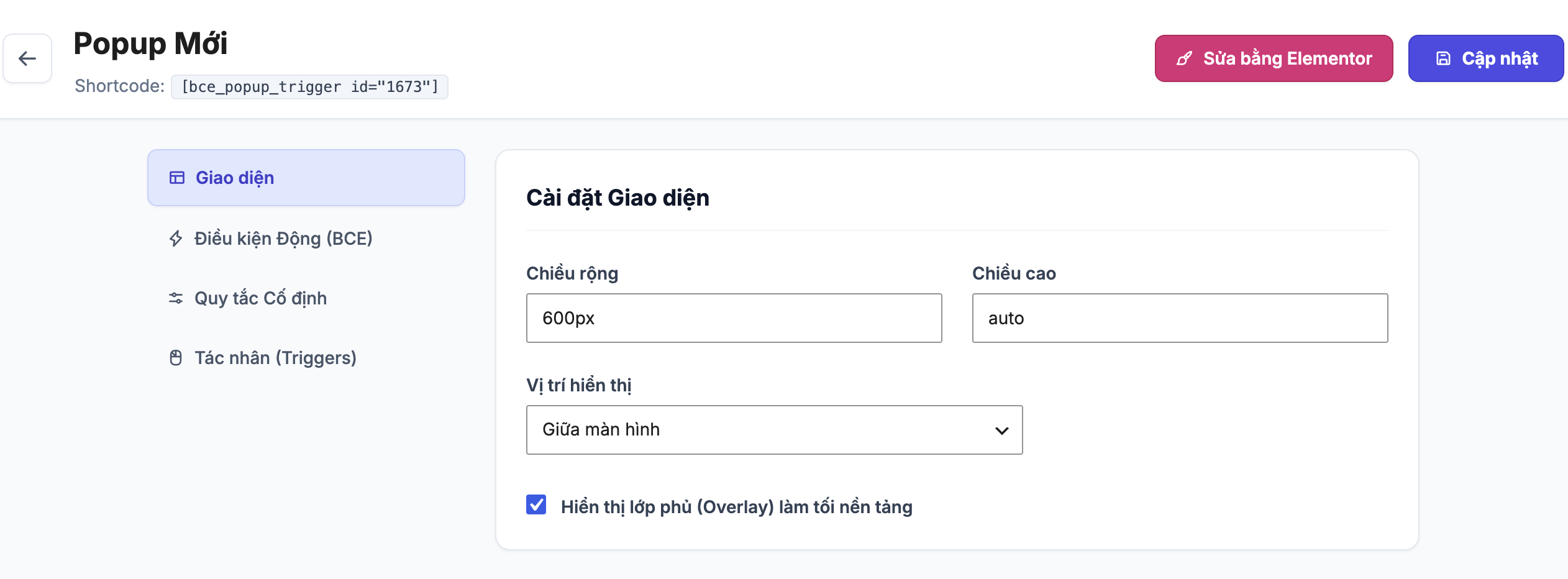 Cấu hình Giao diện