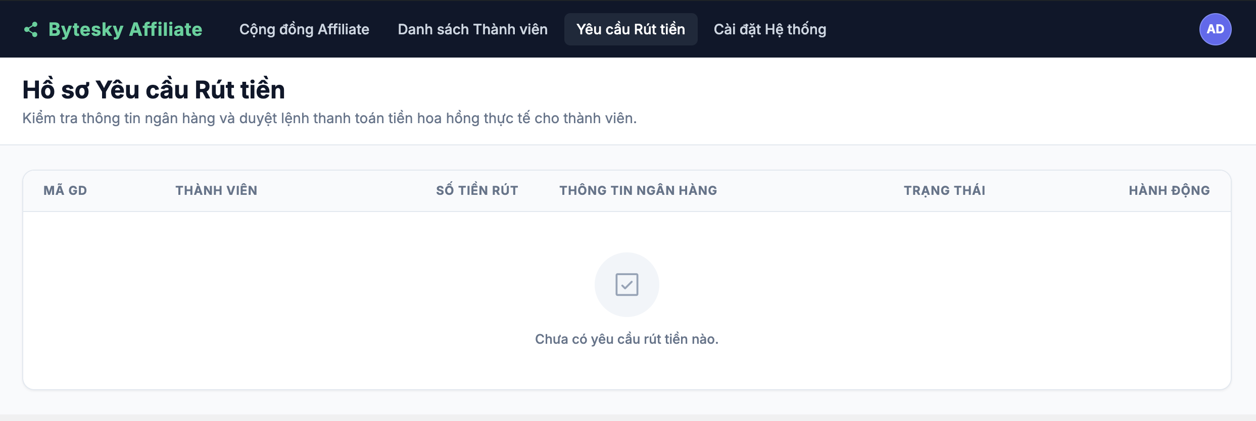 Yêu cầu rút tiền